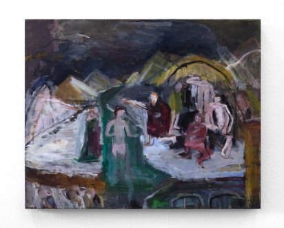 <i>Baptism After Masolino</i>, 2016. Oil on canvas, 16 ½ × 20 in.