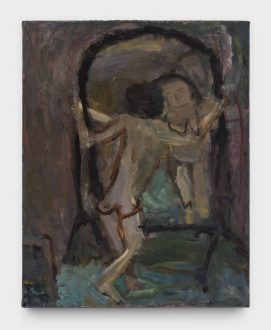 <i>Nude in Front of a Mirror</i>, 2023. Oil on linen, 14 x 11 in.