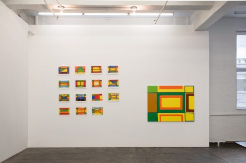 Harriet Korman: Housing Development / New Paintings and Drawings - Installation view, north wall. (photo credit: Sabrina Slavin).