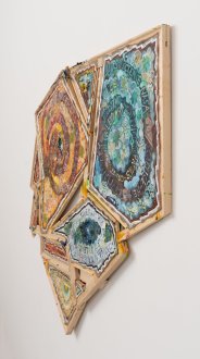 Mike Cloud, <i>Shoemaker Levy</i>, 2025, oil on canvas, 55 x 60 x 3 inches.