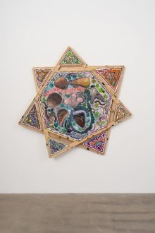 Mike Cloud, <i>Matters of the Heart<i>, 2025, oil on canvas, 64 x 65 x 7 inches.