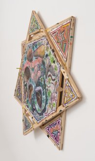 Mike Cloud, <i>Matters of the Heart<i>, 2025, oil on canvas, 64 x 65 x 7 inches.