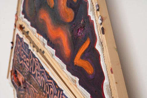 Mike Cloud, <i>Commercial Grade Diamond</i> (detail), 2025, oil on canvas, 83 x 38 x 2 inches.
