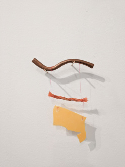 ecofeminism(s) curated by Monika Fabijanska - Cecilia Vicuña (Chilean, b. 1948) Tres elementos (Precarios), 2014 mixed media, 6.875 x 5.75 x 0.25 in (17.5 x 14.6 x 0.6 cm) Courtesy the artist and Lehmann Maupin, New York, Hong Kong, and Seoul