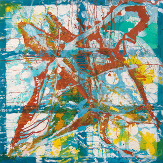 <i>Coins in a Fountain</i>, 2015. Acrylic and acrylic mediums on canvas, 79 x 79 in. (double-sided)