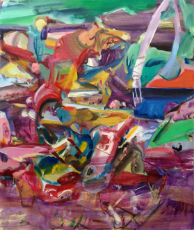 Haeri Yoo – Running Pit - Lifting Arm, 2012. Oil on canvas, 72 x 60 in.