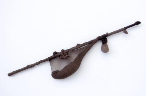 Senga Nengudi – Performances 1976 – 81 - Installation view. (Close up) Senga Nengudi. Untitled, 2012. Nylon mesh, sand, wood. 7 × 36 × 3 inches.