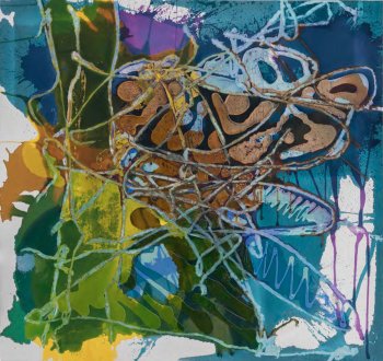 Dona Nelson, <i>Energetic Character,</i> 2024. 70.5 x 75 x 1 in.