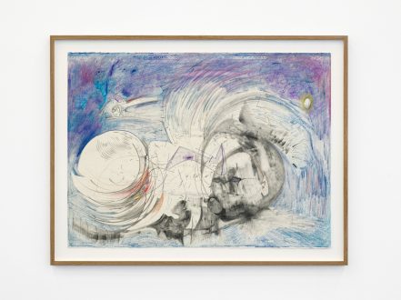 Vijay Masharani, <i>Delirium backslide</i>, graphite, colored pencil, pen on paper, 22 × 30 inches, 2023.